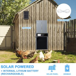 NyPots Automatic Chicken Coop Door Solar Powered, LCD Display Automatic Chicken Door with Timer & Light Sensor Mix 4Modes, Aluminum Alloy Chicken Door, Range 20M Remote Control Solar Chicken Coop Door