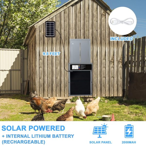 NyPots Automatic Chicken Coop Door Solar Powered, LCD Display Automatic Chicken Door with Timer & Light Sensor Mix 4Modes, Aluminum Alloy Chicken Door, Range 20M Remote Control Solar Chicken Coop Door