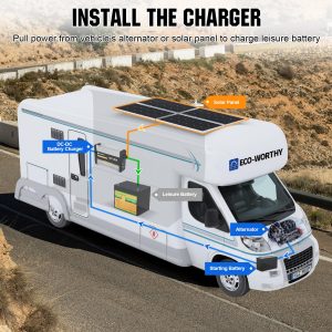 ECO-WORTHY 12V 20A DC to DC Charger with Solar Charge Controller Built-in,2 in 1 On-Board Battery Charger with MPPT LiFePO4 Lithium Battery Gel AGM, Multi-Stage Charging for Solar Panel Alternator