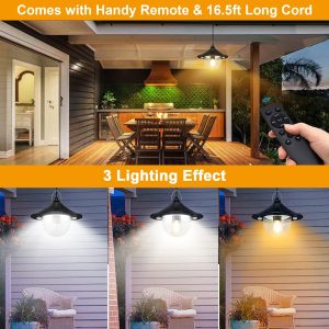 Solar Barn Light Indoor Outdoor Shed Lights Solar Powered with Remote & Motion Sensor, Waterproof Solar Hanging Pendant Lamp for Porch, Inside Home, Farmhouse, Gazebo, Chicken Coop, Daytime Available