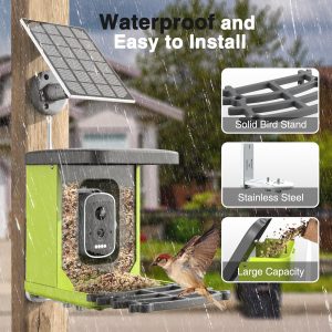 Smart Bird Feeder with Camera AI Identify Bird Species, 4MP HD Smart Bird Camera for Outdoor with Solar Panel, Auto Capture Bird Videos & Motion Detection, Bird Watching Camera TF Card Included