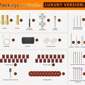 Saker Rotary Tool Kit, Cordless Rotary Tool, 5-Speed, Multi-Purpose 3.7V Power Rotary Tools Kit With 61 Accessories For Engraving, Drilling, Sanding, Grinding, Polishing, Carving