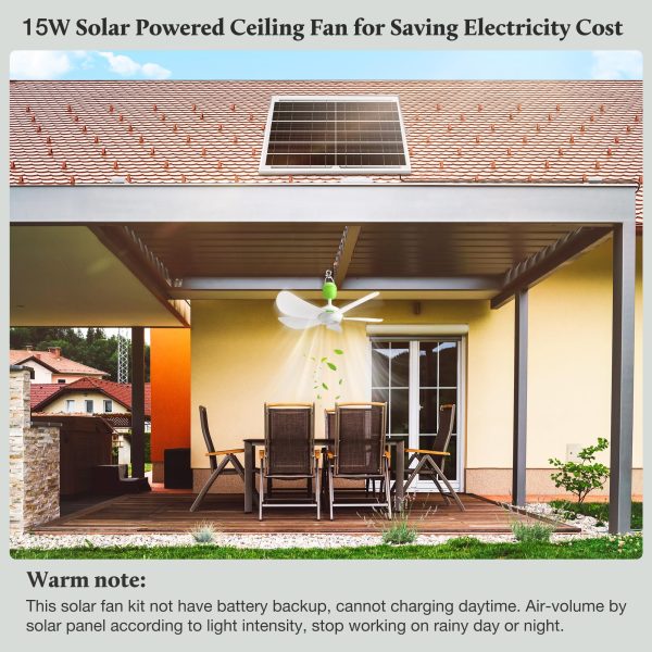 blessny Solar Powered Ceiling Fan for Outdoor, 15W Monocrystalline Solar Panel Small Hanging Fan Kit with Specialize Hook for Chicken Coop, Greenhouse, Shed, Gazebo