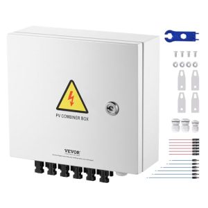 VEVOR PV Combiner Box, 6 String Metal Solar Combiner Box with 10A Rated Current Fuse 63A Circuit Breaker Lightning Arrester, Steel Case for On/Off Grid Solar Panel System, IP65