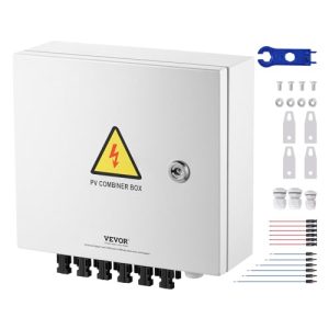 VEVOR 6 String PV Combiner Box, Metal Solar Combiner Box with 15A Rated Current Fuse & 125A Circuit Breaker for On/Off Grid Solar Panel System, IP65