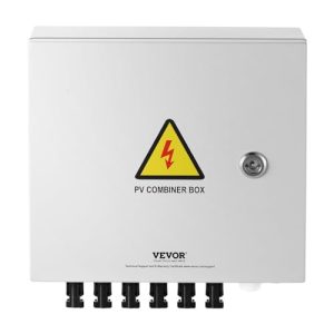 VEVOR PV Combiner Box, 6 String Metal Solar Combiner Box with 10A Rated Current Fuse 63A Circuit Breaker Lightning Arrester, Steel Case for On/Off Grid Solar Panel System, IP65