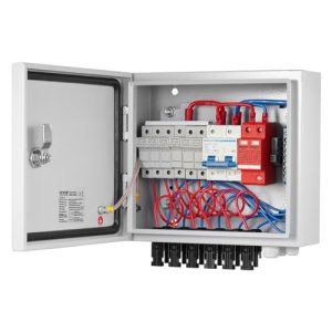 VEVOR 6 String PV Combiner Box, Metal Solar Combiner Box with 15A Rated Current Fuse & 125A Circuit Breaker for On/Off Grid Solar Panel System, IP65