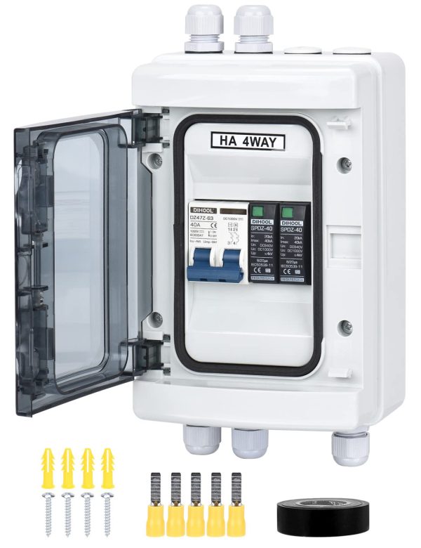 DIHOOL Solar Panel Disconnect Switch, RV Breaker Box, 40 Amp DC1000V PV Combiner Box IP65