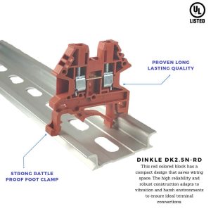 Dinkle Red DK2.5N-RD DIN Rail Terminal Block Screw Type UL 600V 20A 12-22AWG (200)