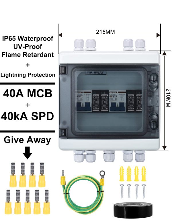 DIHOOL Solar Disconnect Switch 2 in 2 out 40 Amp DC500V, PV Combiner Box