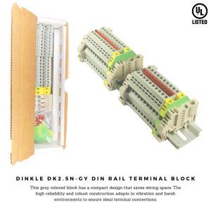 DIN Rail Terminal Blocks Gray Kit by International Connector 20 Dinkle DK2.5N 12 AWG Gauge 20A 600V Ground DK4N-PE Jumper DSS2.5N-10P End Covers End Brackets Grey