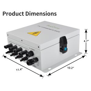 PowGrow PV Combiner Box, 4 String Metal Solar Combiner Box with 15A Rated Current Fuse, Surge Protective Device and 50A Air Circuit Breaker for On/Off Grid Solar Panel System, Pre-Wired Cable