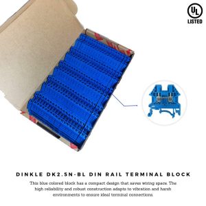 Dinkle Blue DK2.5N-BL DIN Rail Terminal Block Screw Type UL 600V 20A 12-22AWG, Pack of 100