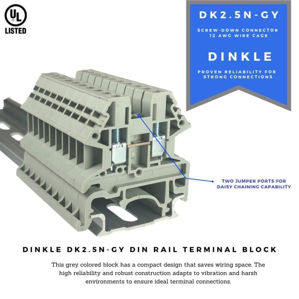 DIN Rail Terminal Blocks Gray Kit by International Connector 20 Dinkle DK2.5N 12 AWG Gauge 20A 600V Ground DK4N-PE Jumper DSS2.5N-10P End Covers End Brackets Grey