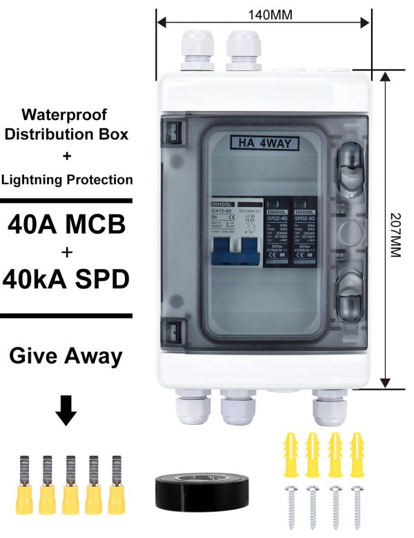 DIHOOL Solar Panel Disconnect Switch, RV Breaker Box, 40 Amp DC1000V PV Combiner Box IP65