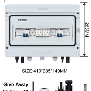 DIHOOL PV solar combiner box for solar panels 4 String 25 Amp IP65 junction box DC500V 50A circuit breaker 4 in 2 out