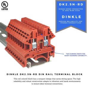 Dinkle Red DK2.5N-RD DIN Rail Terminal Block Screw Type UL 600V 20A 12-22AWG (200)