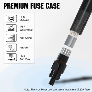 ECO-WORTHY Solar Combiner Box, 4 String PV Combiner Box with 20A in-line Fuse IP67 for On/Off Grid Solar Panel Systems RV(Maximum Support for 1600W Systems)