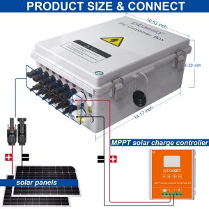 Pikasola PV Combiner Box, 6 String Solar Combiner Box with 15A LED Fuse, Lightning Arreste and 63A Air Circuit Breaker，Combiner box for Solar Panel On/Off Grid System, IP65 Water Resistant