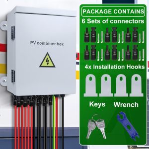 CNLonQcom Solar PV Combiner Box 6 Strings DC500V 100A with Surge Protector, DC Disconnect Switch and PV Fuse, Outdoor IP65 Waterproof for Solar Panels System