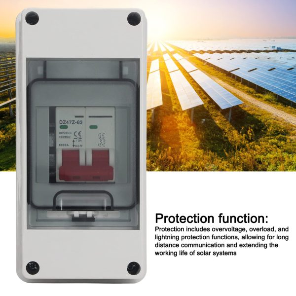 DC Miniature Circuit Breaker, 2 Pole 500V Isolator for Solar PV System, Thermal Magnetic Trip, DIN Rail Mount,Outdoor Use,DC Disconnect Switch with IP65 Waterproof Distribution Combiner Box(63A)