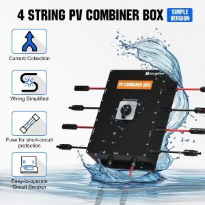 ECO-WORTHY Solar Combiner Box, 4 String PV Combiner Box with 20A in-line Fuse IP67 for On/Off Grid Solar Panel Systems RV(Maximum Support for 1600W Systems)