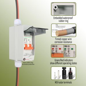 SHHEMU DC500V Solar Disconnect Switch IP65 Waterproof Outdoor Solar Breaker with Din Rail Enclosure MCB 2P Small Circuit Combiner Box with Wall Mounting Brackets