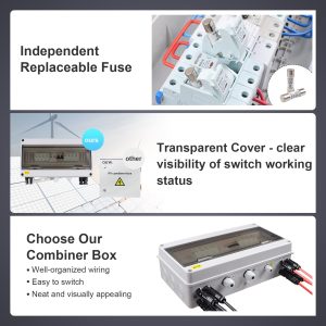 OELFFOW 4 String 32A Solar Combiner Box with 15A Rated Current Fuse, 63A Circuit Breaker, 20kA Surge Protection, IP65 Waterproof for Solar Panel System, DC1000V, Grey Junction Box 4 in 1 Out