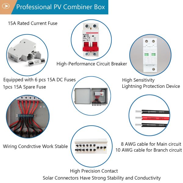 PV Combiner Box Solar Combiner Box 6 String pv Combiner Box Lightning Arreste for On/Off Grid Solar Panel System Solar Panels