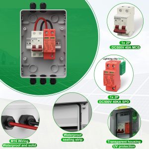 CNLonQcom Solar Disconnect Switch 40 Amp DC 500V with Surge Protector and IP65 Solar PV Combiner Box for Outdoor Solar Panel System