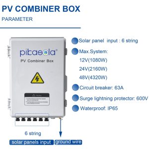 Pikasola PV Combiner Box, 6 String Solar Combiner Box with 15A LED Fuse, Lightning Arreste and 63A Air Circuit Breaker，Combiner box for Solar Panel On/Off Grid System, IP65 Water Resistant