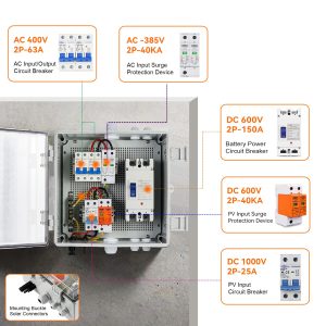 PV Combiner Box 1 String Solar Distribution Box with 25A, 125A DC Circuit Breakers, 63A AC Circuit Breakers, and Surge Protection. Solar PV Breaker Box fit for Wide Voltage 4/5KW Solar Inverter System