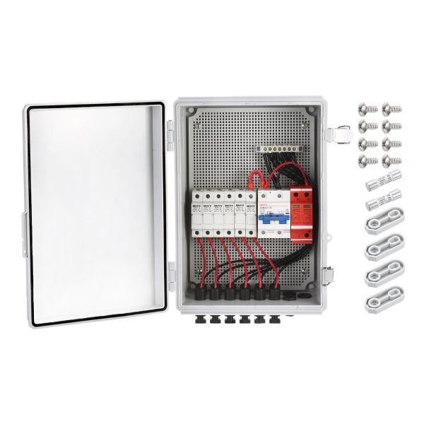 MECCANIXITY 6 String Metal Solar Combiner Box, PV Combiner Box With15A Rated Current Fuse, Surge Protective Device and 63A Circuit Breaker, White