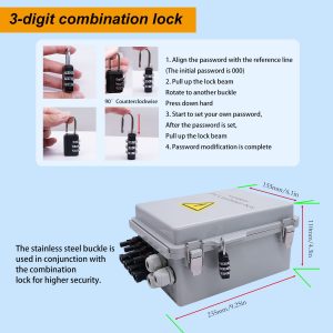 weideer 4 String PV Combiner Box with Circuit Breaker LED 15A Current Fuse Lightning Arreste Solar Combiner Box Waterproof with 3 Digit Combination Lock Mounting Plate for Solar Panel System