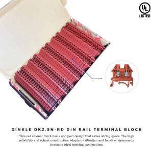 Dinkle Red DK2.5N-RD DIN Rail Terminal Block Screw Type UL 600V 20A 12-22AWG (200)