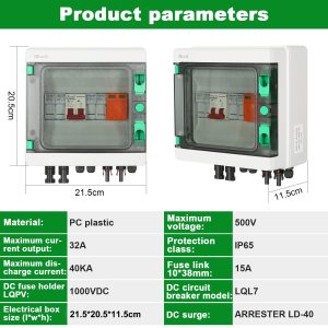 BuyWeek PV Combiner Box, Solar DC Isolator Switch Distribution Box 500V 32A 2 in 1 Out 2 String Disconnect Switch for Solar Panel System