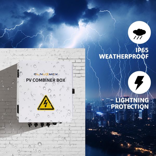 Elnuimex PV Combiner Box 4 String, IP65 Waterproof Solar Combiner Box with Lightning Arreste, Metal Box, 20A Rated Current Fuse and Circuit Breakers for On/Off Grid Solar Panel System (4 string)