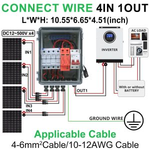 CNLonQcom 4 String Solar PV Combiner Box IP65 63A DC500V Circuit Breaker with Surge Protector and PV Fuses,4 in 1 Out Disconnect Switch Outdoor Waterproof for Solar Panels System