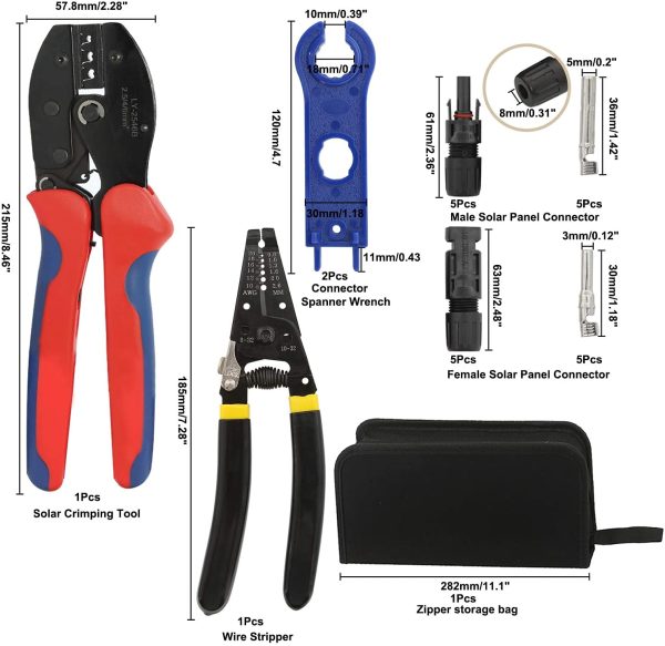 DasMarine Solar Crimping Tools,Solar Combiner box Include Wire Stripper and Cutter,10pcs Male Female Connector, 1 Pair Solar Connector Assembly Tool Spanner,Connector Tools for 2.5/4.0/6.0mm²