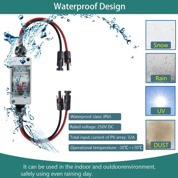 Solar Panel Disconnect Switch Solar Disconnect Switch Solar Breaker Solar Switch with Miniature Circuit Breaker Box 32 Amp Pv Combiner Box Ip65 Outdoor Breaker Box for Solar Power System RV, Boats