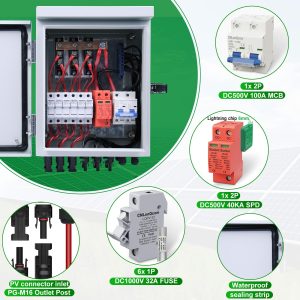 CNLonQcom Solar PV Combiner Box 6 Strings DC500V 100A with Surge Protector, DC Disconnect Switch and PV Fuse, Outdoor IP65 Waterproof for Solar Panels System