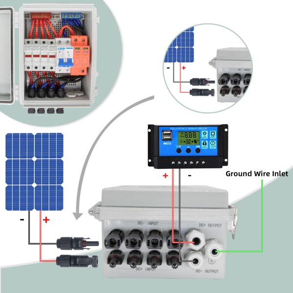 LiuTaoWMX Solar Combiner Box, PV Combiner Box with Circuit Breaker (4 String Combiner Box)