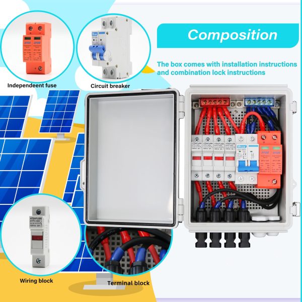 LiuTaoWMX Solar Combiner Box, PV Combiner Box with Circuit Breaker (4 String Combiner Box)