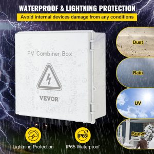 VEVOR PV Combiner Box, 6 String, Solar Combiner Box with 15A Rated Current Fuse, 125A Circuit Breaker, Lightning Arreste and Solar Connector, for On/Off Grid Solar Panel System, IP65 Waterproof