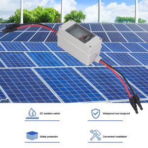 DC Miniature Circuit Breaker, 2 Pole 500V Isolator for Solar PV System, Thermal Magnetic Trip, DIN Rail Mount,Outdoor Use,DC Disconnect Switch with IP65 Waterproof Distribution Combiner Box(63A)