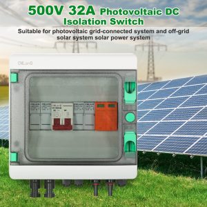 BuyWeek PV Combiner Box, Solar DC Isolator Switch Distribution Box 500V 32A 2 in 1 Out 2 String Disconnect Switch for Solar Panel System