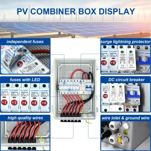 Pikasola PV Combiner Box, 6 String Solar Combiner Box with 15A LED Fuse, Lightning Arreste and 63A Air Circuit Breaker，Combiner box for Solar Panel On/Off Grid System, IP65 Water Resistant