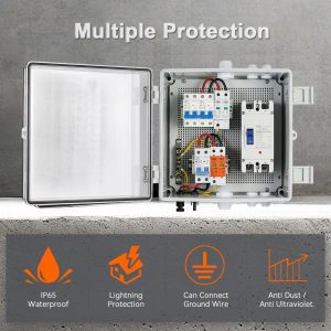 PV Combiner Box 1 String Solar Distribution Box with 25A, 125A DC Circuit Breakers, 63A AC Circuit Breakers, and Surge Protection. Solar PV Breaker Box fit for Wide Voltage 4/5KW Solar Inverter System